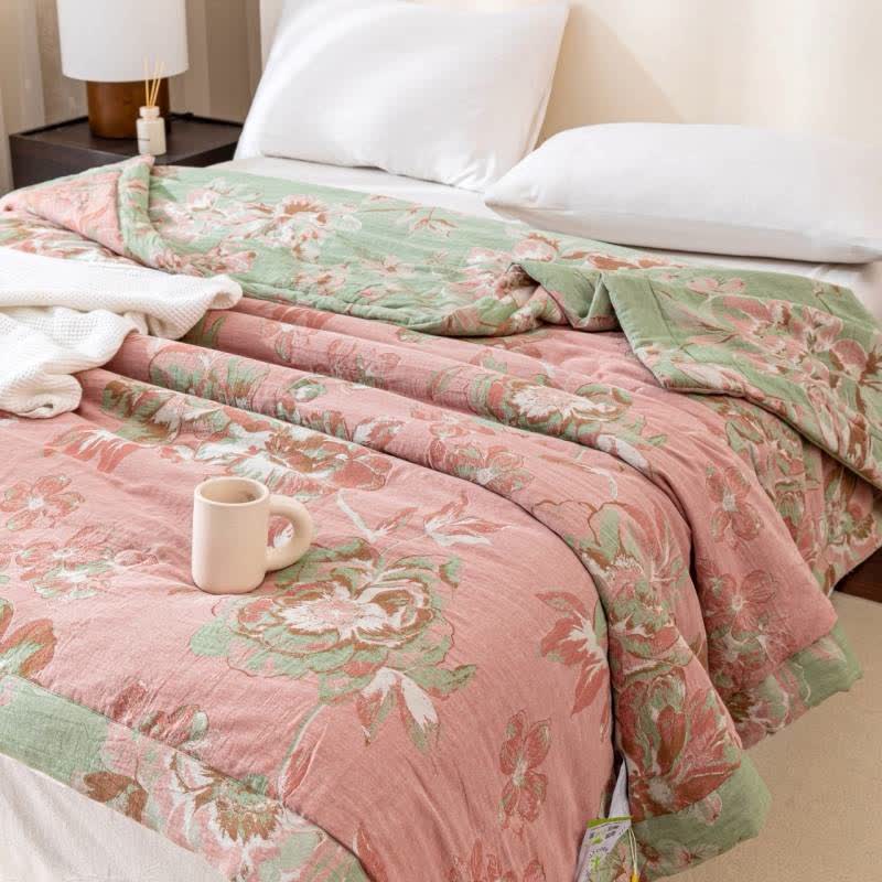 Cotton Gauze Quilt | Floral Jacquard Pattern | Full/Queen Size