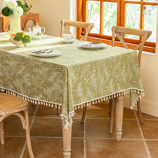 Jacquard Tablecloth | Durable Polyester with Tassels | Multiple Sizes Available