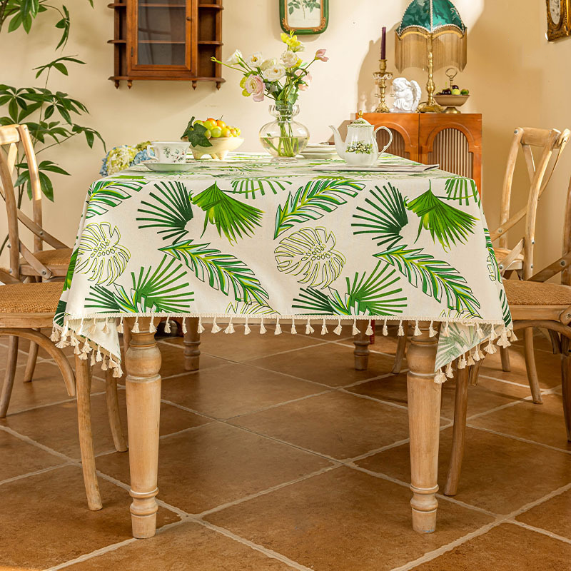 Tropical Leaf Tassel Soft Tablecloth