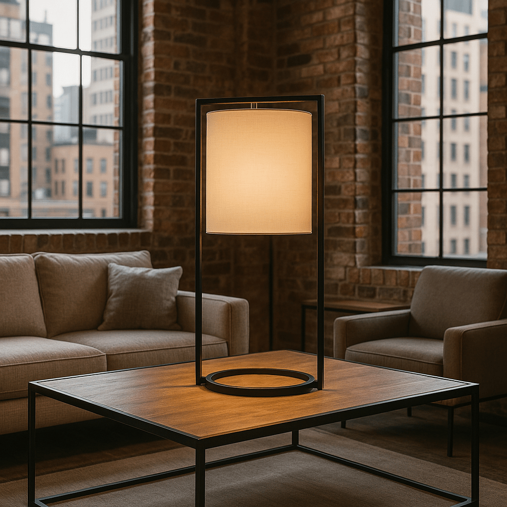 Mirage Frame Table Lamp | Metal, Fabric | Black, White