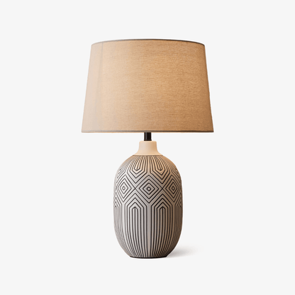 Geometric Table Lamp | Ceramic Base | White & Beige