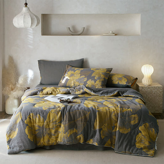 Blooming Flower Cotton Gauze Bedding Set | Lightweight & Breathable | 4 Pieces
