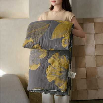 Blooming Flower Cotton Gauze Bedding Set | Lightweight & Breathable | 4 Pieces
