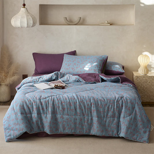 Cotton Gauze Floral Bedding Set | Soft & Breathable | 4 Pieces