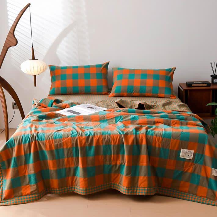 Plaid Cotton Bedding Set | Vintage Yarn-Dyed Design | 4 Pieces