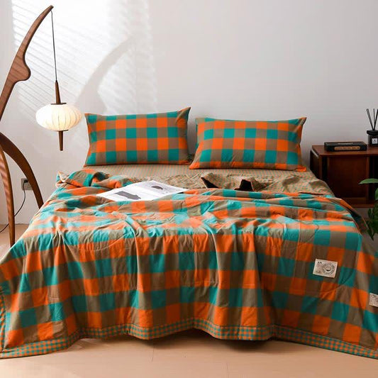 Plaid Cotton Bedding Set | Vintage Yarn-Dyed Design | 4 Pieces