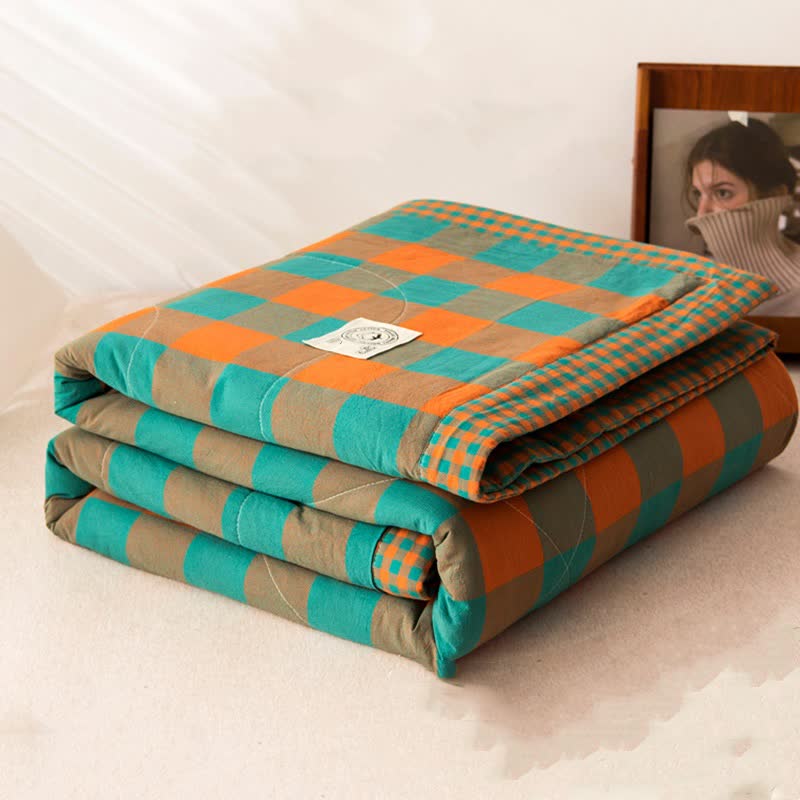 Plaid Cotton Bedding Set | Vintage Yarn-Dyed Design | 4 Pieces
