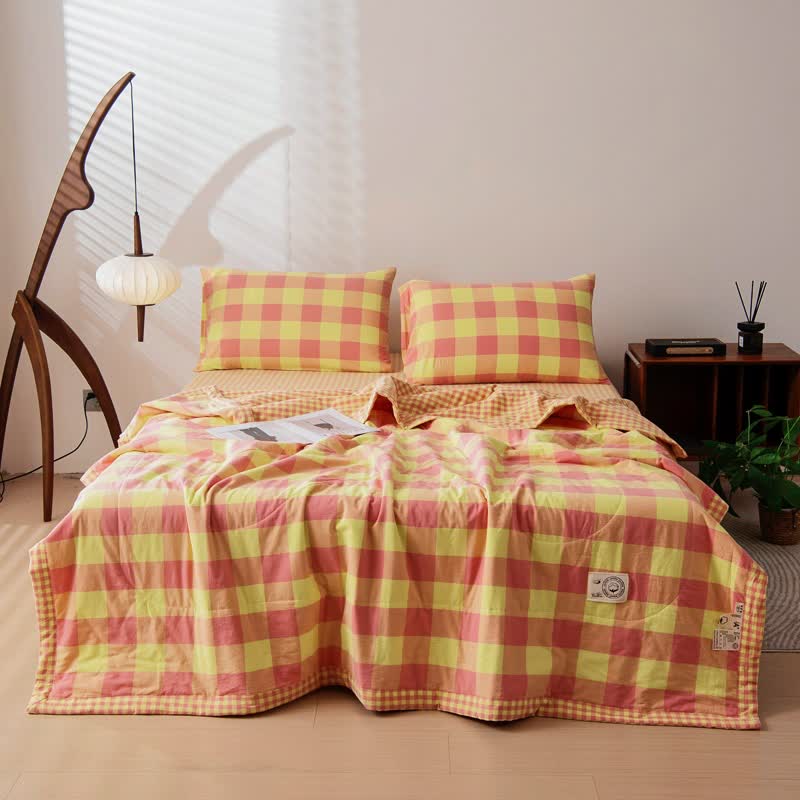 Plaid Cotton Bedding Set | Vintage Yarn-Dyed Design | 4 Pieces