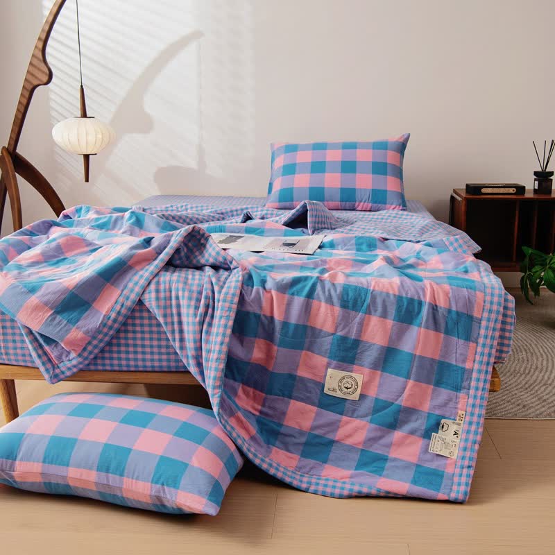 Plaid Cotton Bedding Set | Vintage Yarn-Dyed Design | 4 Pieces