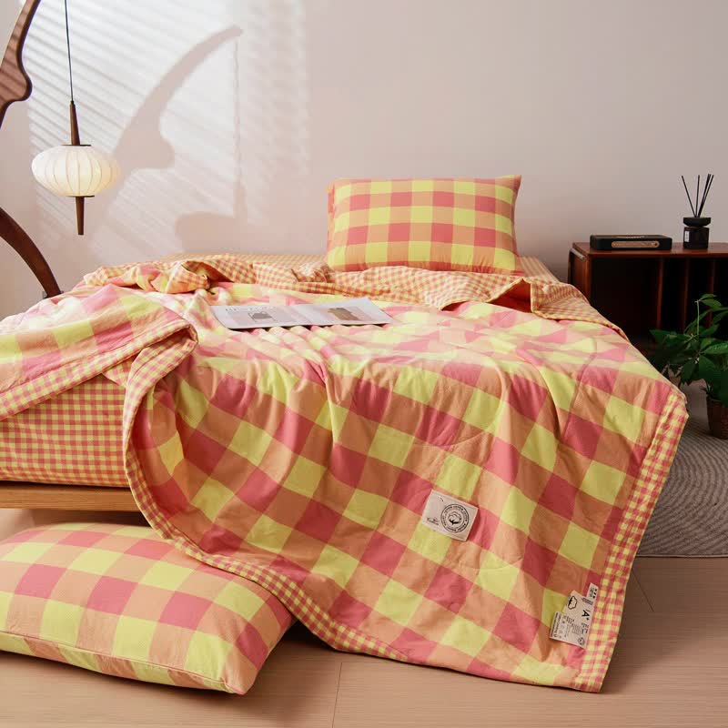 Plaid Cotton Bedding Set | Vintage Yarn-Dyed Design | 4 Pieces