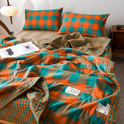 Plaid Cotton Bedding Set | Vintage Yarn-Dyed Design | 4 Pieces
