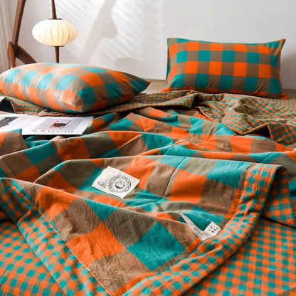 Plaid Cotton Bedding Set | Vintage Yarn-Dyed Design | 4 Pieces