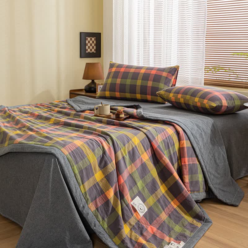 Plaid Cotton Bedding Set | Vintage Yarn-Dyed Design | 4 Pieces