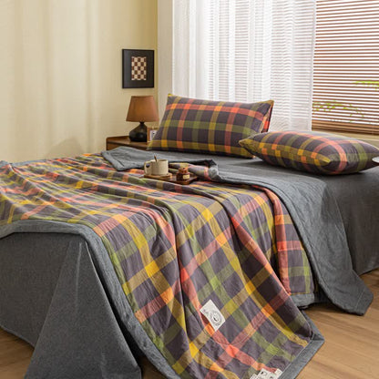 Plaid Cotton Bedding Set | Vintage Yarn-Dyed Design | 4 Pieces