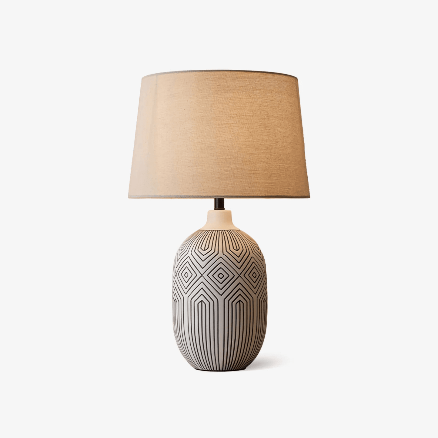 Geometric Table Lamp | Ceramic Base | White & Beige