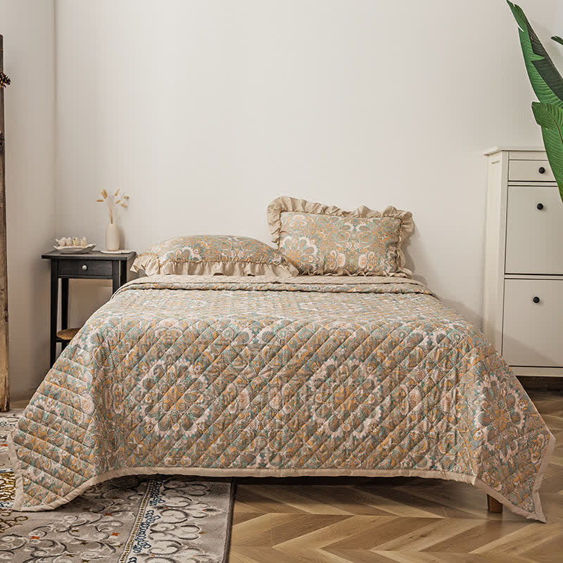 Vintage Bedding Set | Lyocell Fiber Quilted | Queen Size, 1 Quilt + 2 Pillowcases