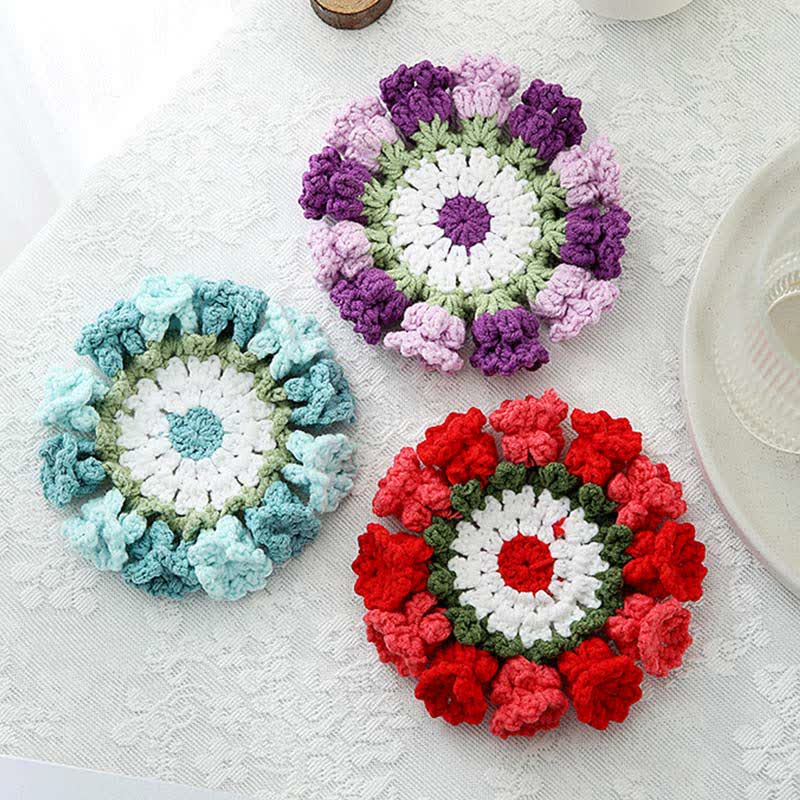 Handmade Crochet Coaster | Eco-Friendly Yarn | Set of 1, 2, 4, or 8