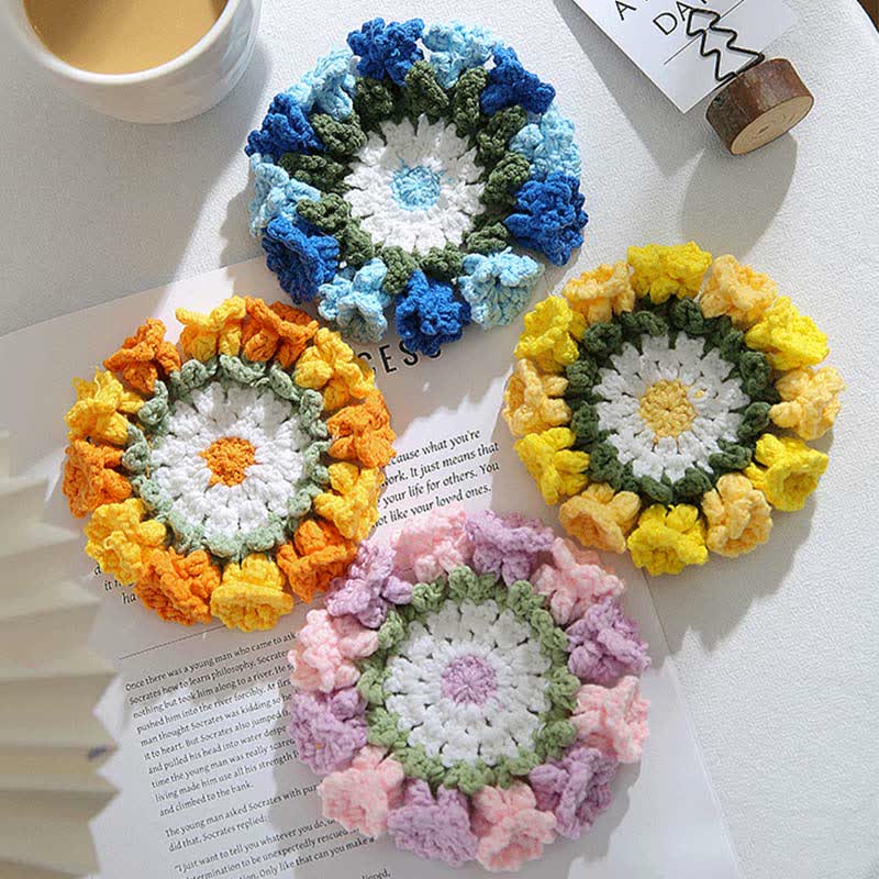 Handmade Crochet Coaster | Eco-Friendly Yarn | Set of 1, 2, 4, or 8