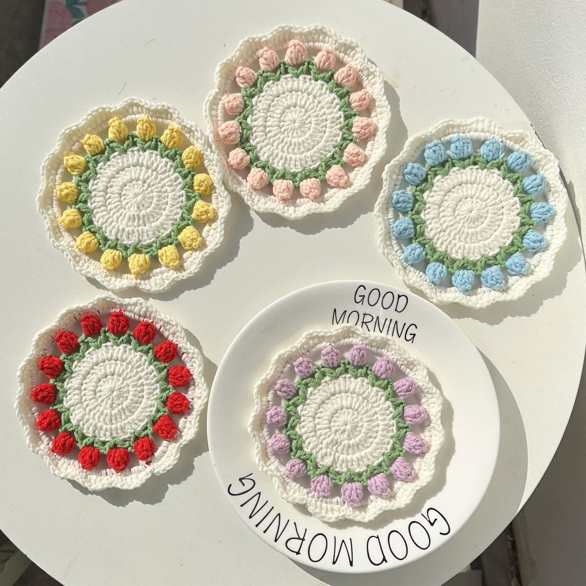 Handmade Rural Tulip Crochet Coaster