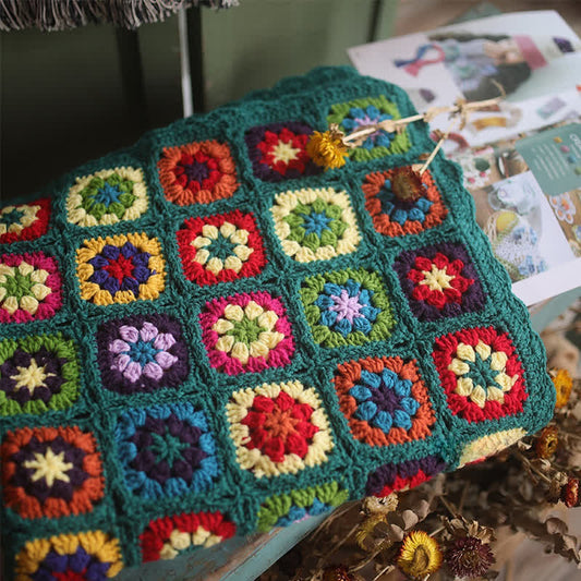 Retro Floral Crochet Blanket | Durable Cotton Yarn | Multiple Sizes