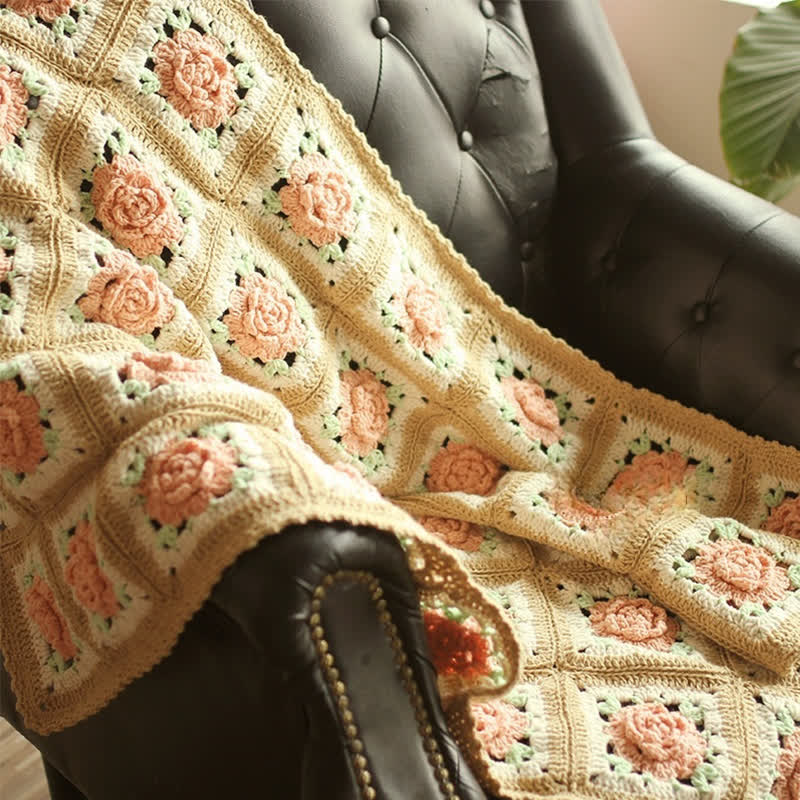 Hand-woven Crochet Sofa Blanket | High-Quality Acrylic | Vintage Floral Design