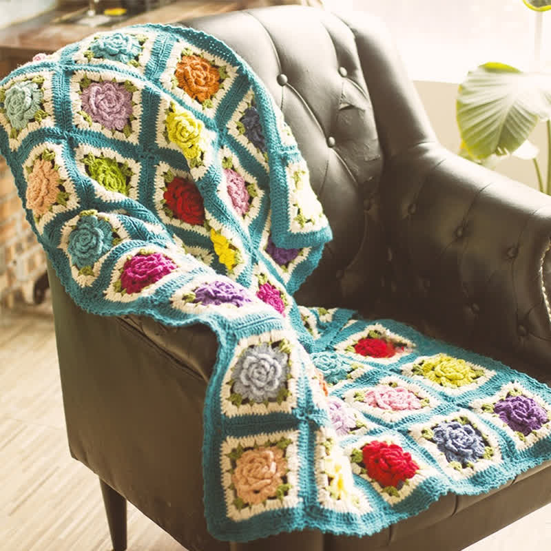Hand-woven Crochet Sofa Blanket | High-Quality Acrylic | Vintage Floral Design