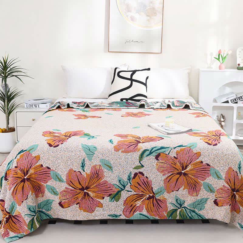 Peach Blossom Reversible Quilt | Soft Cotton Gauze | Full/Queen