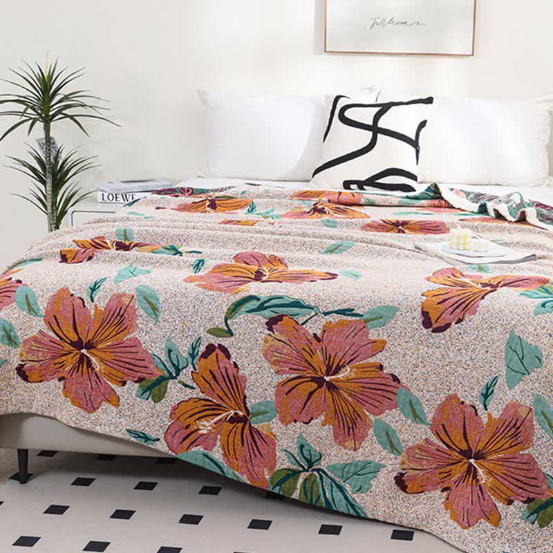 Peach Blossom Reversible Quilt | Soft Cotton Gauze | Full/Queen