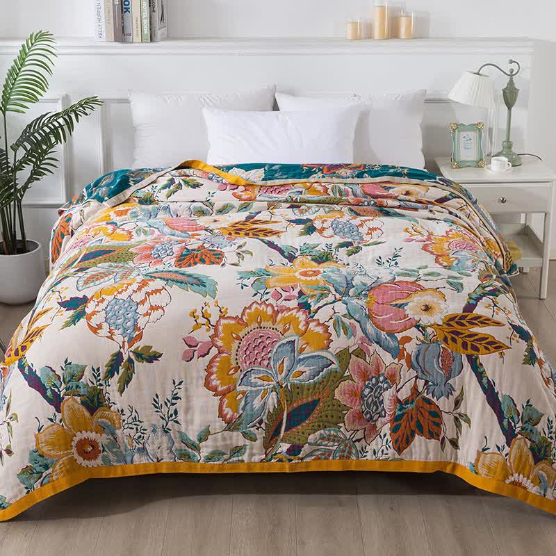 Reversible Floral Quilt | Breathable Cotton Gauze | Full/Queen Size