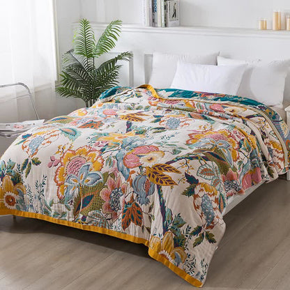 Reversible Floral Quilt | Breathable Cotton Gauze | Full/Queen Size