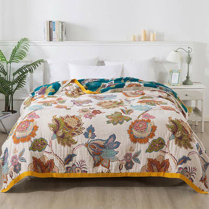 Colorful Floral Cotton Gauze Quilt | Breathable Reversible Design | Full/Queen Size