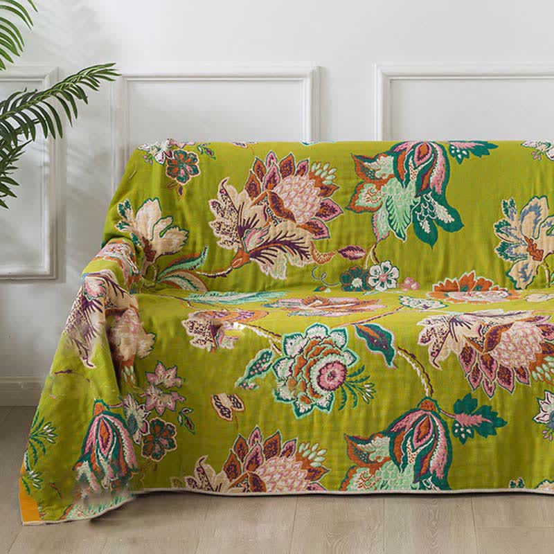 Colorful Floral Cotton Gauze Quilt | Breathable Reversible Design | Full/Queen Size