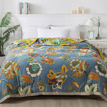 Colorful Floral Cotton Gauze Quilt | Breathable Reversible Design | Full/Queen Size