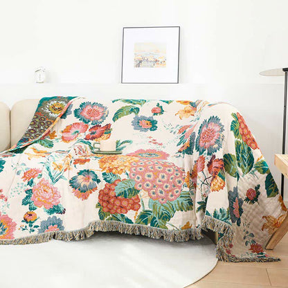 Floral Reversible Quilt | Cotton Gauze with Tassels | Full/Queen Size