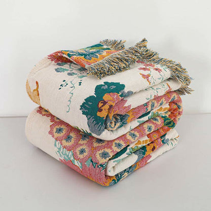 Floral Reversible Quilt | Cotton Gauze with Tassels | Full/Queen Size