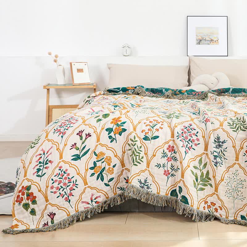 Diamond Floral Quilt | Cotton Gauze | Full/Queen Size