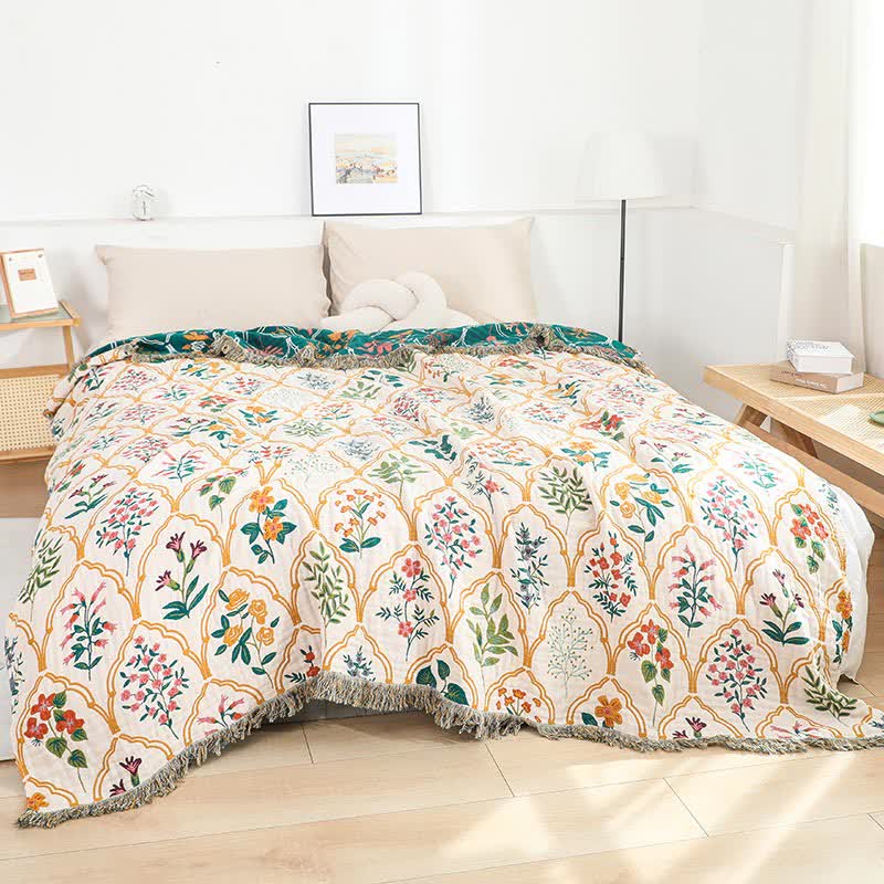 Diamond Floral Quilt | Cotton Gauze | Full/Queen Size