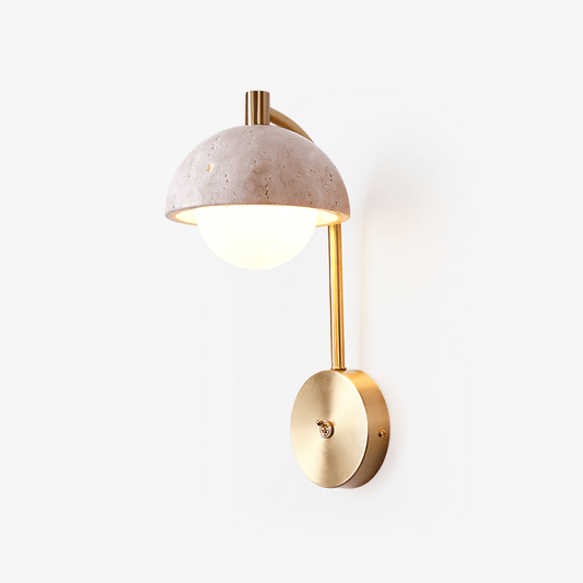 Vellum Wall Lamp | Yellow Travertine & Opal Glass | 15cm Diameter