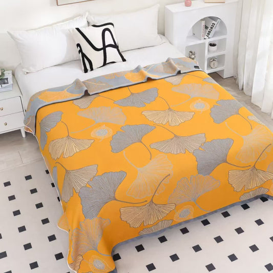 Ginkgo Leaf Cotton Gauze Coverlet | Six-Layer Design | Queen Size