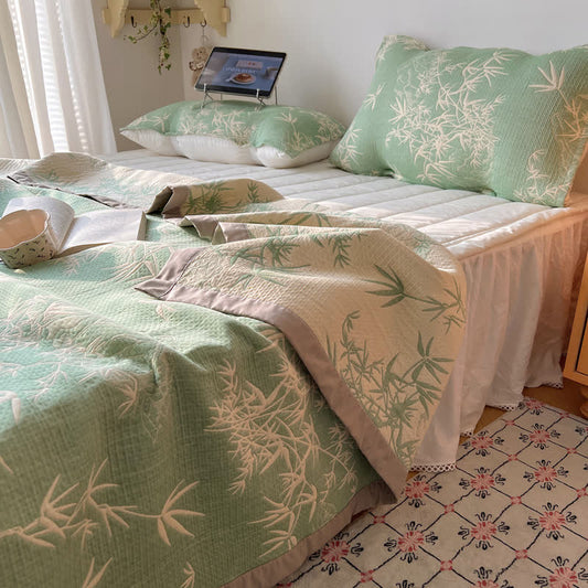 Bamboo Print Coverlet | Soft Cotton Gauze | Full/Queen Size