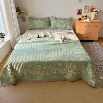 Bamboo Print Coverlet | Soft Cotton Gauze | Full/Queen Size