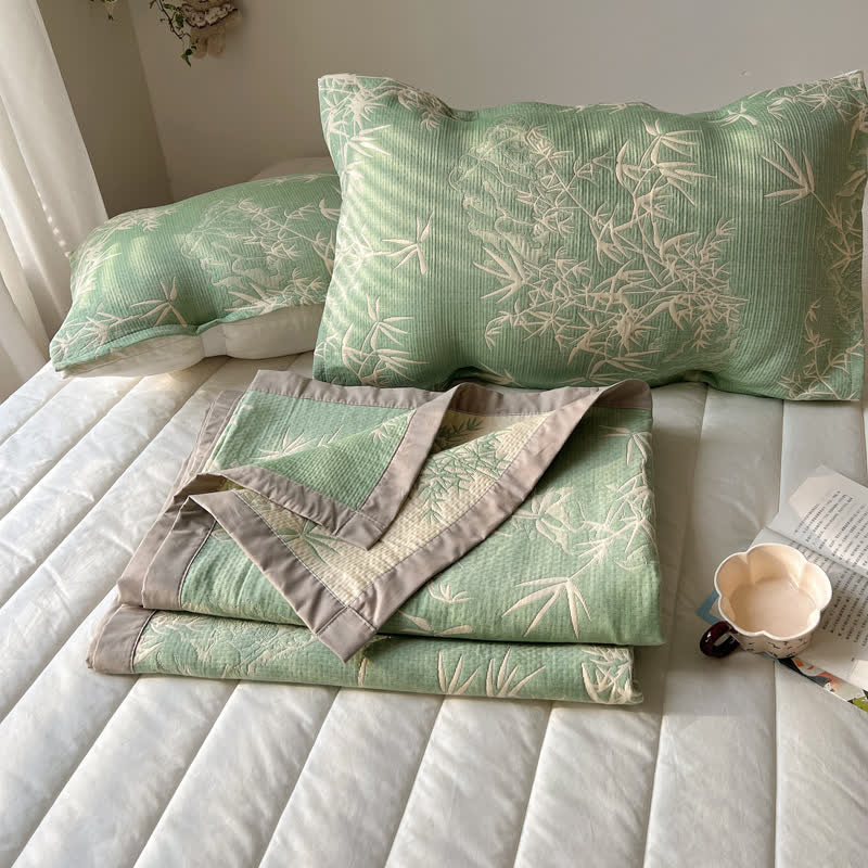 Bamboo Print Coverlet | Soft Cotton Gauze | Full/Queen Size