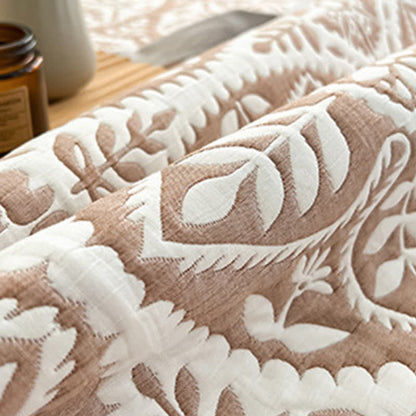 Geometric Leaf Coverlet | Jacquard Weave | Multiple Sizes