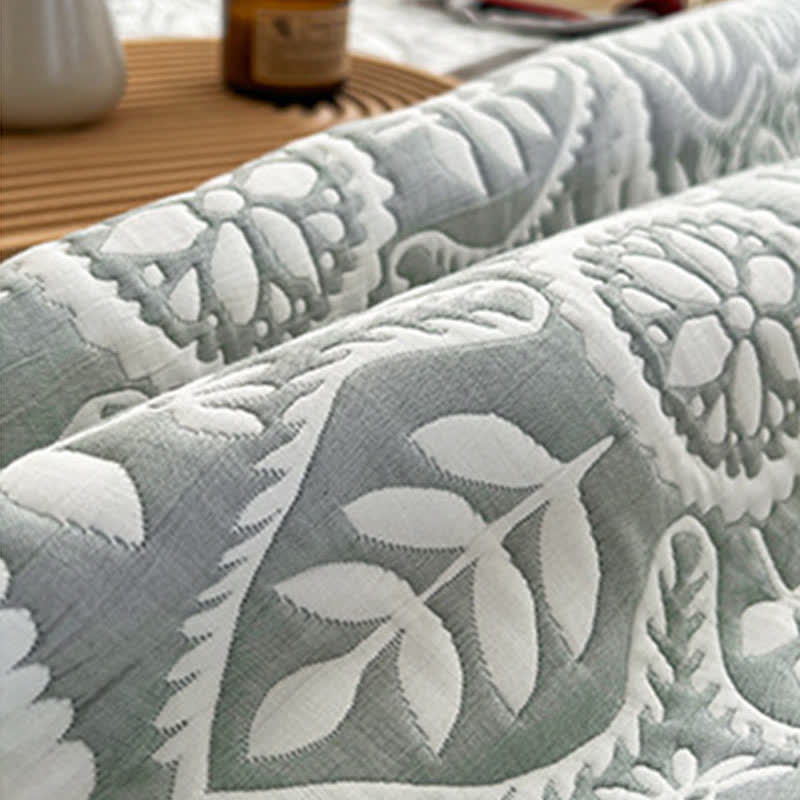 Geometric Leaf Coverlet | Jacquard Weave | Multiple Sizes