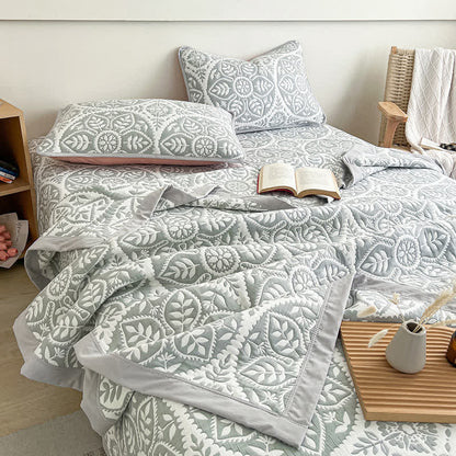 Geometric Leaf Coverlet | Jacquard Weave | Multiple Sizes