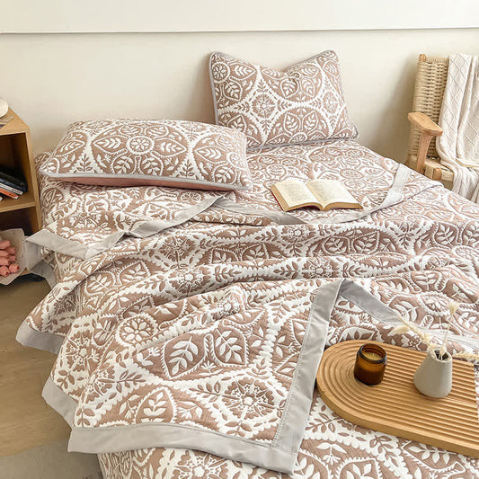 Geometric Leaf Coverlet | Jacquard Weave | Multiple Sizes
