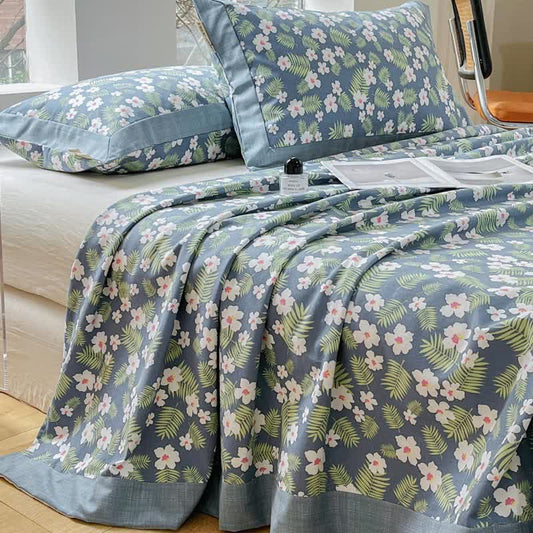 Cotton Coverlet Set | Pastoral Floral Leaf Design | Twin, Full, Queen, King Options