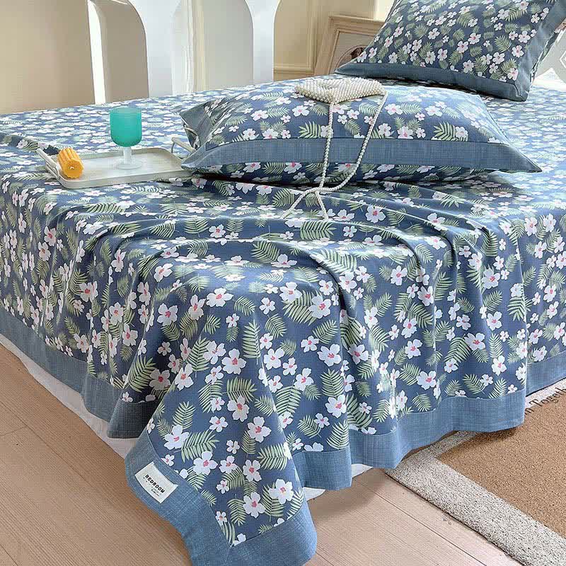 Cotton Coverlet Set | Pastoral Floral Leaf Design | Twin, Full, Queen, King Options