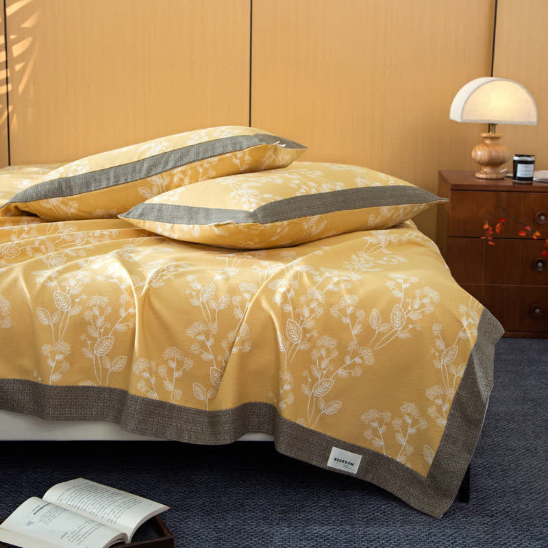 Botanical Pattern Cotton Coverlet | Eco-Friendly Soft Cotton | Multiple Sizes