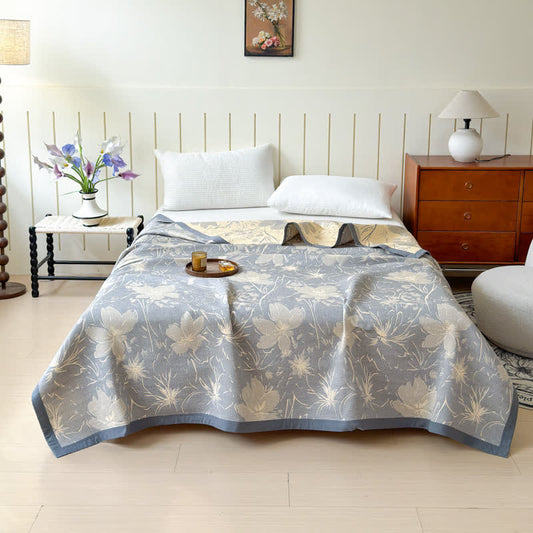 Grey Floral Cotton Quilt | Lightweight Triple Gauze | Twin/Full/Queen Options